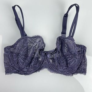 Simone Perele Bra Eden Sheer Demi Plunge Solid Dark Purple Lace Floral Bow Front